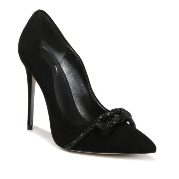 Sam Edelman Deela Crystal Bow Heels in Black Pointed Toe Stiletto Heels 9