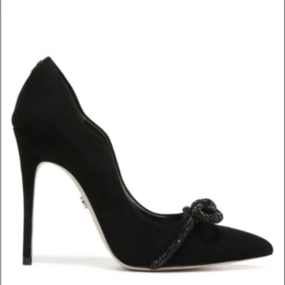 Sam Edelman Deela Crystal Bow Heels in Black Pointed Toe Stiletto Heels 9