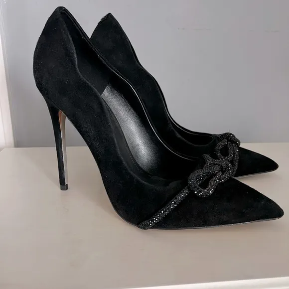 Sam Edelman Deela Crystal Bow Heels in Black Pointed Toe Stiletto Heels 9