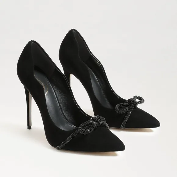 Sam Edelman Deela Crystal Bow Heels in Black Pointed Toe Stiletto Heels 9