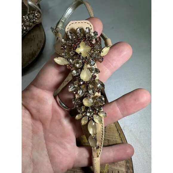 Sam Edelman Gene Woman sz 10 Embellished Leather Light Tan Neutral Dressy Sandal