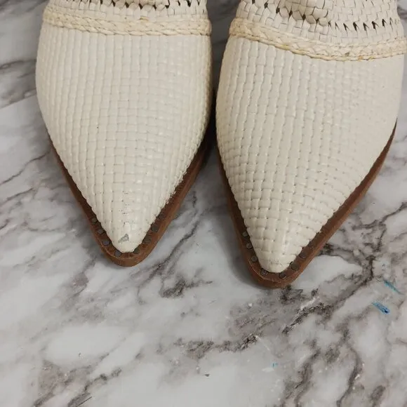 SAM EDELMAN Lillianna Slip-On Leather Heel Mules Ivory Pointed Toe women's sz.8