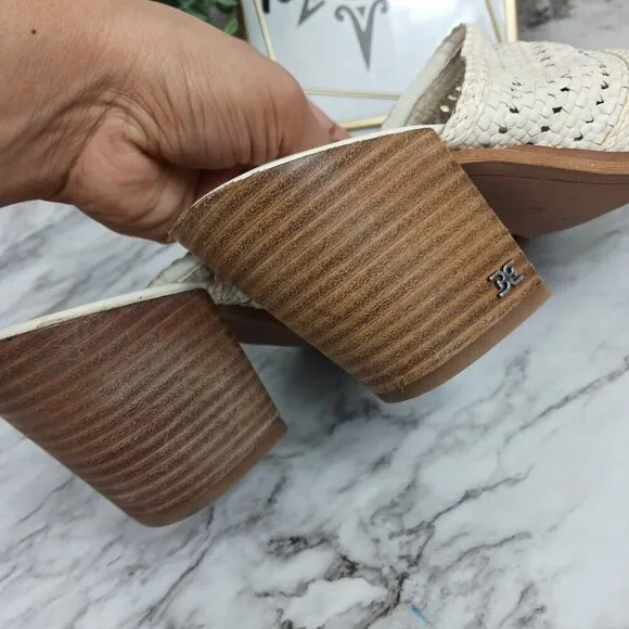 SAM EDELMAN Lillianna Slip-On Leather Heel Mules Ivory Pointed Toe women's sz.8