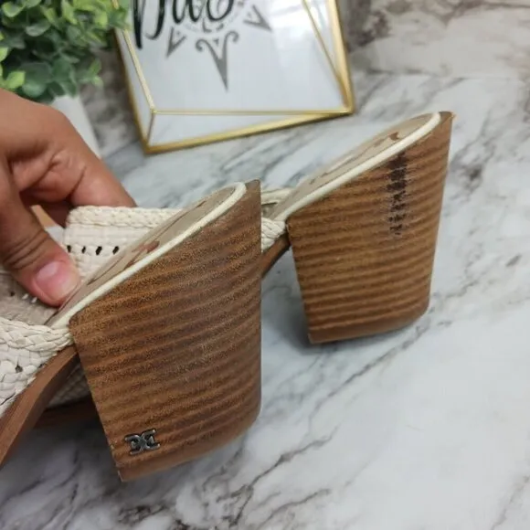 SAM EDELMAN Lillianna Slip-On Leather Heel Mules Ivory Pointed Toe women's sz.8