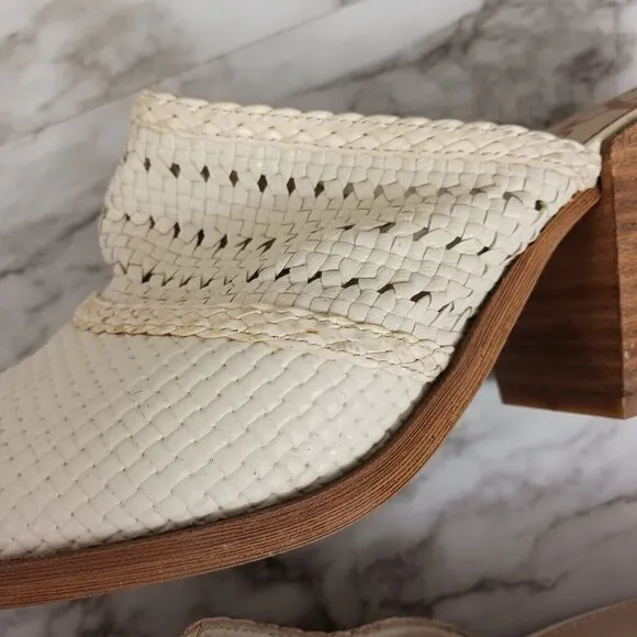 SAM EDELMAN Lillianna Slip-On Leather Heel Mules Ivory Pointed Toe women's sz.8