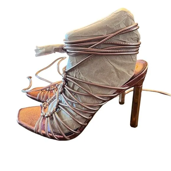 Sam Edelman Lylah Lilac Metallic Square Toe Strappy High Heels Ankle Wrap NEW 6