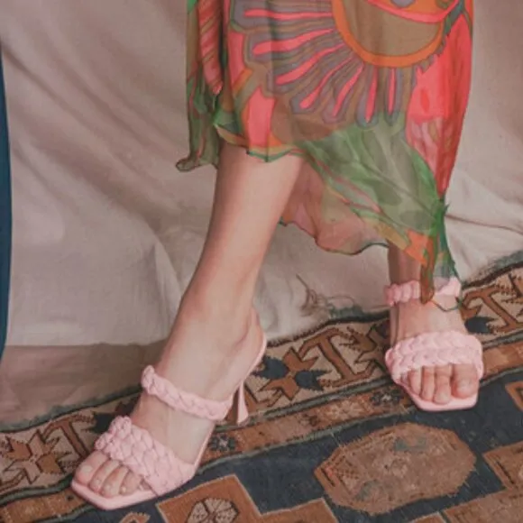 SAM EDELMAN Meghan Braided Matte Leather Mules in Cactus Pink Size 5