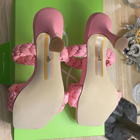 SAM EDELMAN Meghan Braided Matte Leather Mules in Cactus Pink Size 5