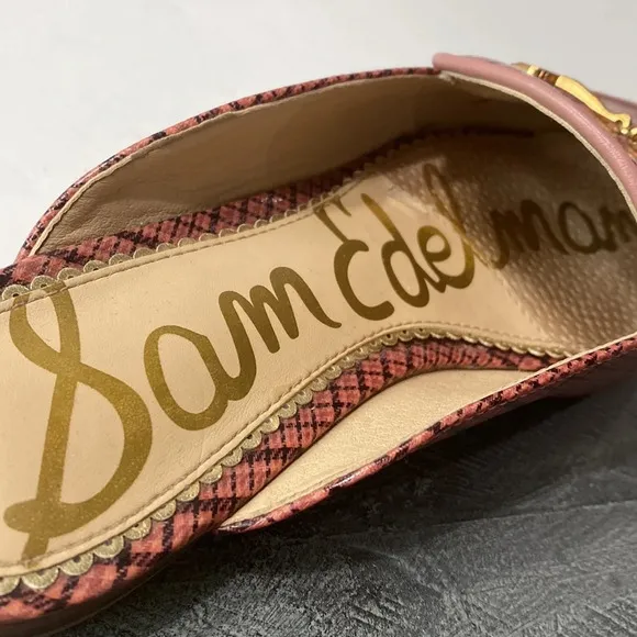 Sam Edelman Pink Black Linnie Plaid Print Apron Toe Buckle Slip On Mules Size 36
