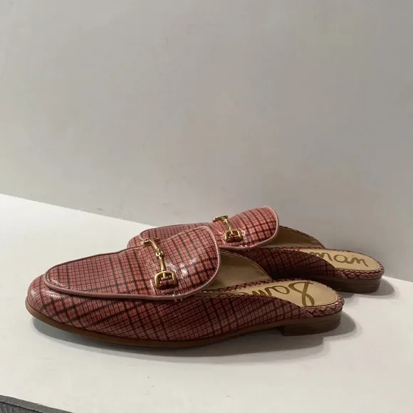 Sam Edelman Pink Black Linnie Plaid Print Apron Toe Buckle Slip On Mules Size 36