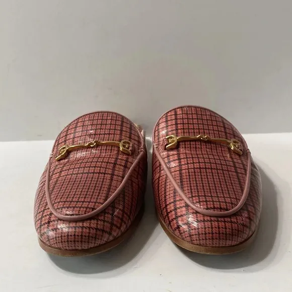 Sam Edelman Pink Black Linnie Plaid Print Apron Toe Buckle Slip On Mules Size 36