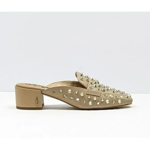 Sam Edelman Women's Augustus Nude Almond Toe Studded Mules Size 6 M (MSRP $150)