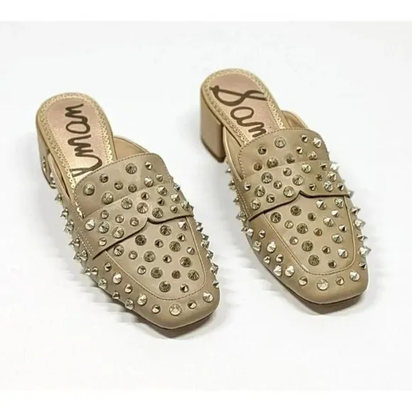 Sam Edelman Women's Augustus Nude Almond Toe Studded Mules Size 6 M (MSRP $150)