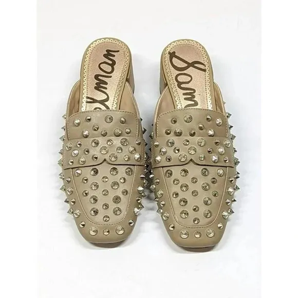 Sam Edelman Women's Augustus Nude Almond Toe Studded Mules Size 6 M (MSRP $150)