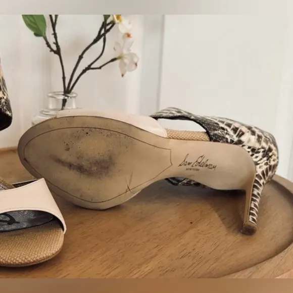 SAM EDELMAN ~ Women’s Scottie 4-inch heeled snakeskin peep toe mules size 7