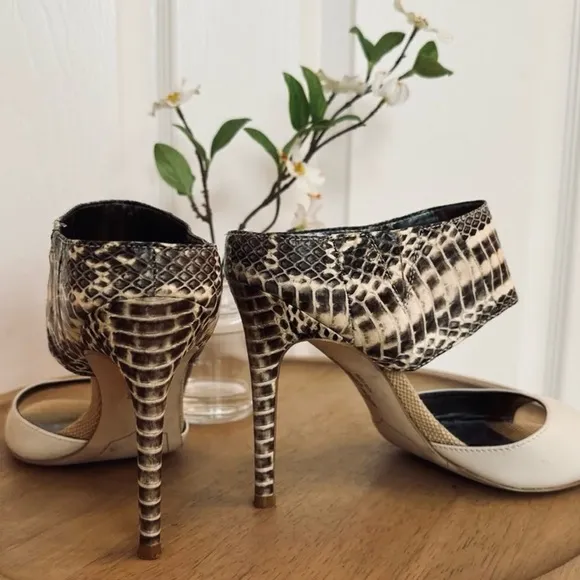 SAM EDELMAN ~ Women’s Scottie 4-inch heeled snakeskin peep toe mules size 7