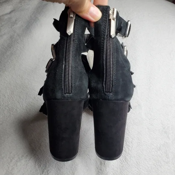 Sam Edelman Yasmina Black Suede Leather Strappy Buckled High Heels