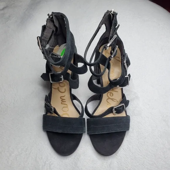 Sam Edelman Yasmina Black Suede Leather Strappy Buckled High Heels
