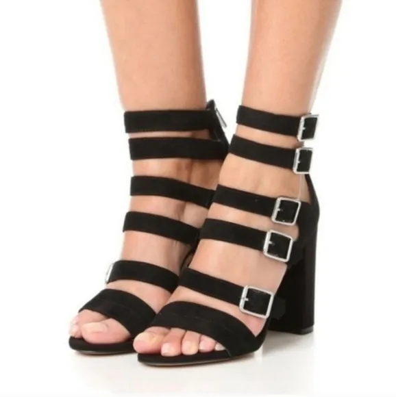 Sam Edelman Yasmina Black Suede Leather Strappy Buckled High Heels