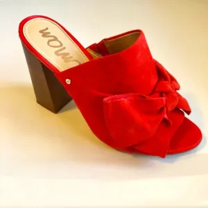 SAM EDELMAN Yumi Havana Red Suede Leather Bow Heeled Mules 7.5