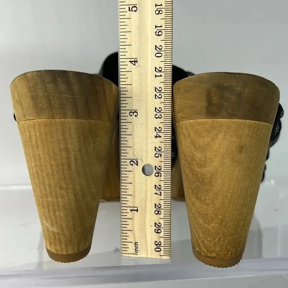 Sanita Open Back Leather Clog Keltic Knot Studded Wooden Block Heel Mules Sz 39