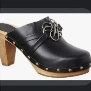 Sanita Open Back Leather Clog Keltic Knot Studded Wooden Block Heel Mules Sz 39