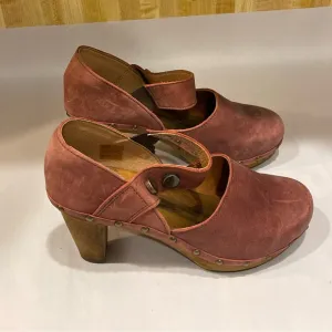 Sanita Womens Burgundy Leather Heeled Mary Jane Clogs