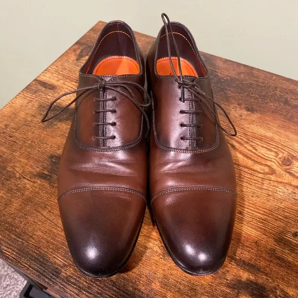 Santoni Darian Lace-Up Cap-Toe Dress Brown Shoes Sz US 9 D