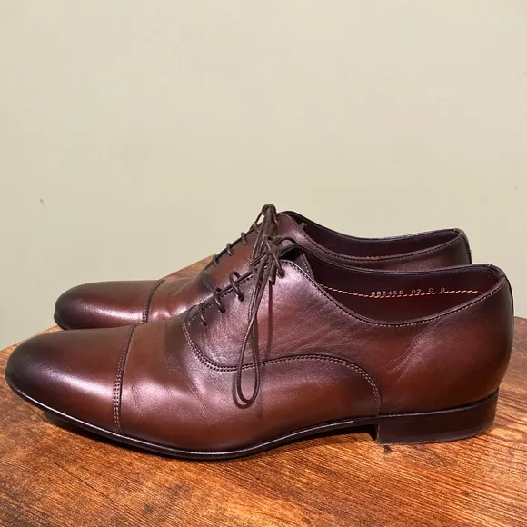 Santoni Darian Lace-Up Cap-Toe Dress Brown Shoes Sz US 9 D