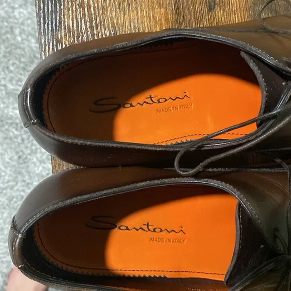 Santoni Darian Lace-Up Cap-Toe Dress Brown Shoes Sz US 9 D
