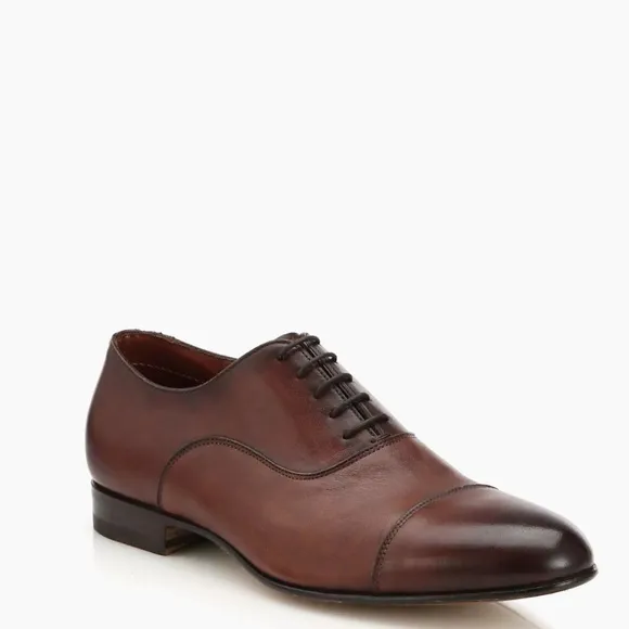 Santoni Darian Lace-Up Cap-Toe Dress Brown Shoes Sz US 9 D