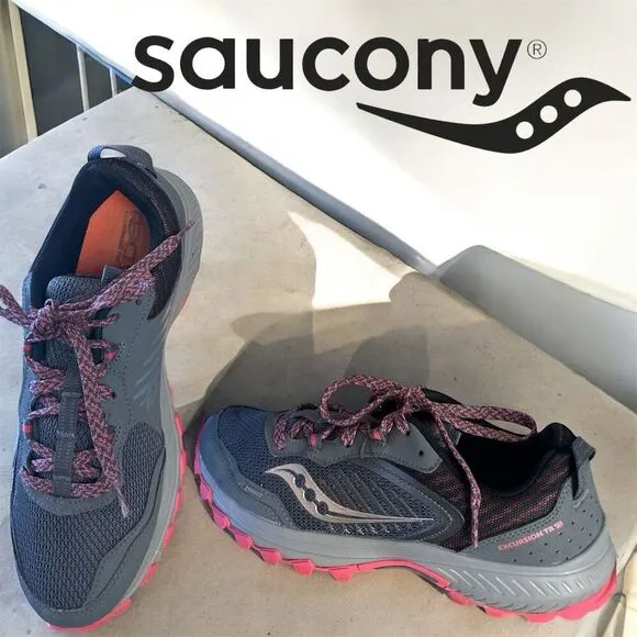 Saucony Excursion TR15 Trail Running Shoes Gray Neon Pink Athletic Sneakers