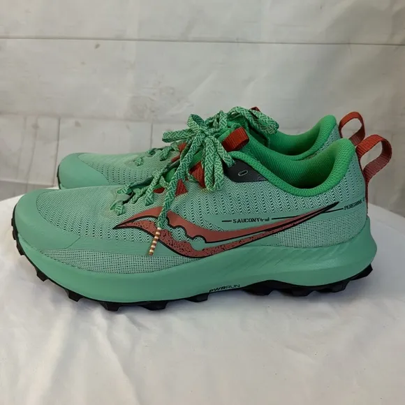 Saucony Trail Size Women’s 9 Peregrine 13 Green &amp; Salmon Color Athletic Shoes