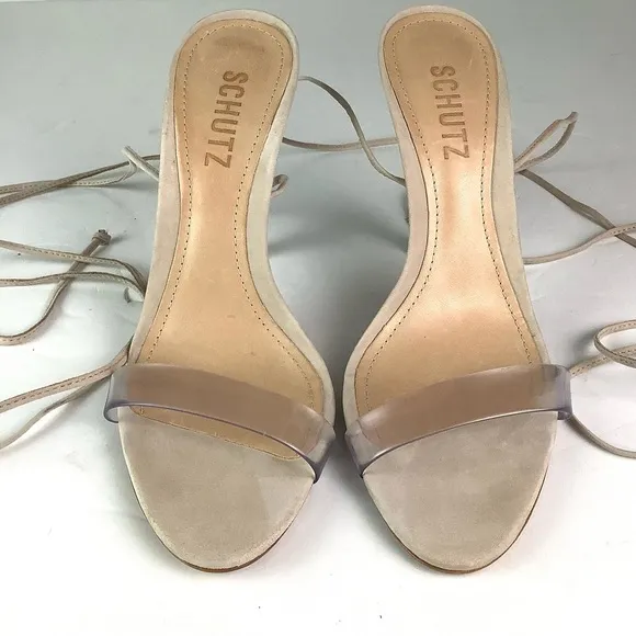 Schultz X Revolve Felice Wrap Heel Sandal Transparent Nude Sz