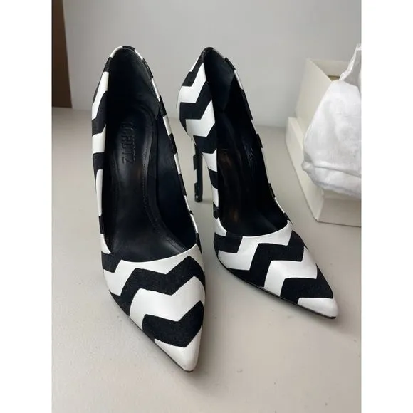 Schutz Black &amp; White Chevron Pointed-Toe Heels - Size 8.5B