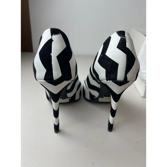 Schutz Black &amp; White Chevron Pointed-Toe Heels - Size 8.5B