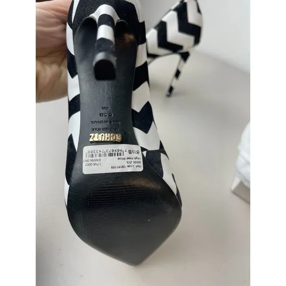Schutz Black &amp; White Chevron Pointed-Toe Heels - Size 8.5B