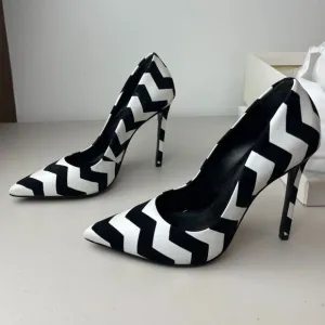 Schutz Black &amp; White Chevron Pointed-Toe Heels - Size 8.5B