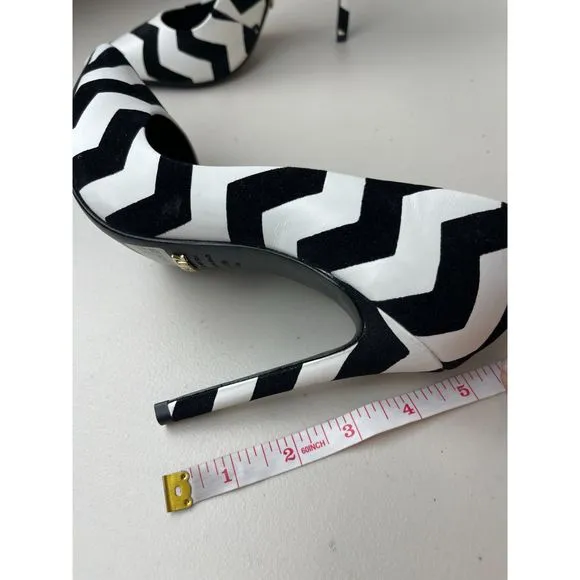 Schutz Black &amp; White Chevron Pointed-Toe Heels - Size 8.5B