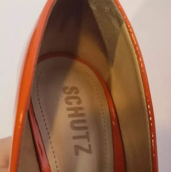 Schutz Bright Orange Lou Patent Leather Stiletto Heels US 7.5
