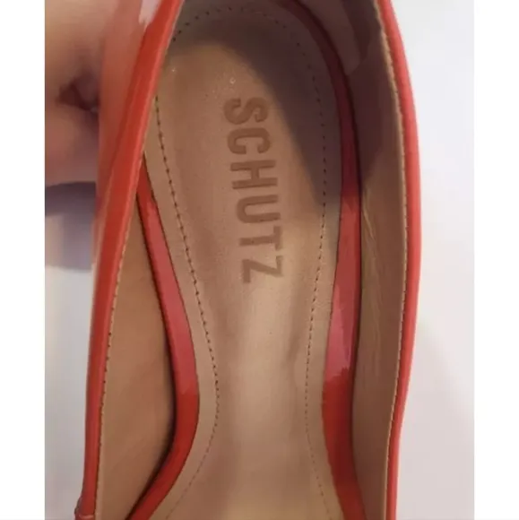 Schutz Bright Orange Lou Patent Leather Stiletto Heels US 7.5