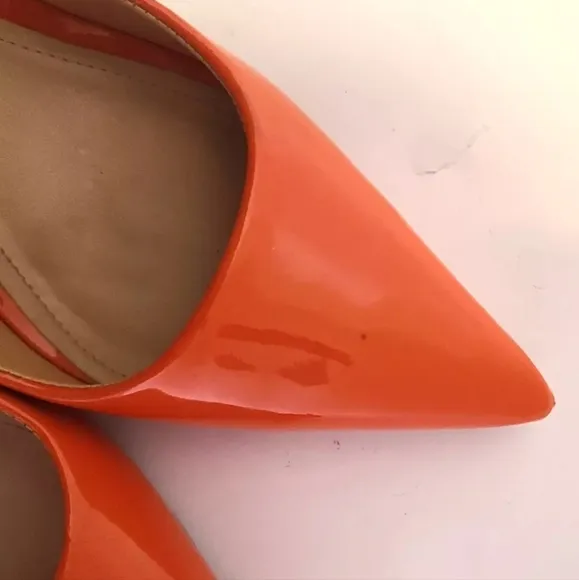 Schutz Bright Orange Lou Patent Leather Stiletto Heels US 7.5