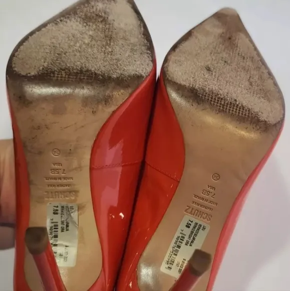 Schutz Bright Orange Lou Patent Leather Stiletto Heels US 7.5