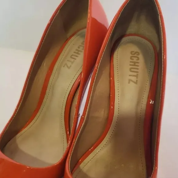 Schutz Bright Orange Lou Patent Leather Stiletto Heels US 7.5