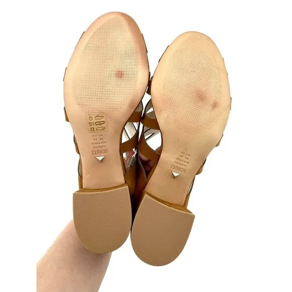 Schutz Brown Suede Leather Open Toe Slip On Sandals Mules Laser Cut SZ 41 EU NIB