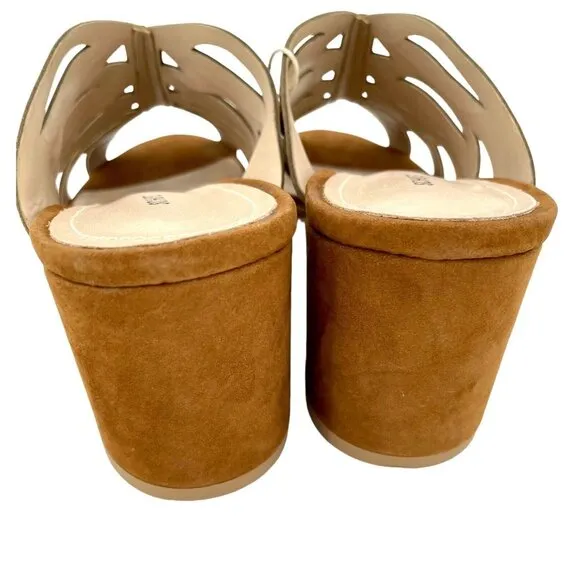 Schutz Brown Suede Leather Open Toe Slip On Sandals Mules Laser Cut SZ 41 EU NIB