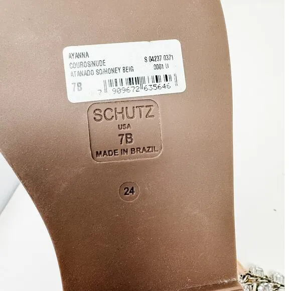 SCHUTZ Crystal Embellished Leather Strappy Thong Sandals size 7B Neutral Boho