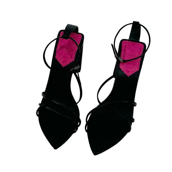 Schutz Franceline Sandal Deluxe Pointed Toe Nappa Black Size 9.5B US