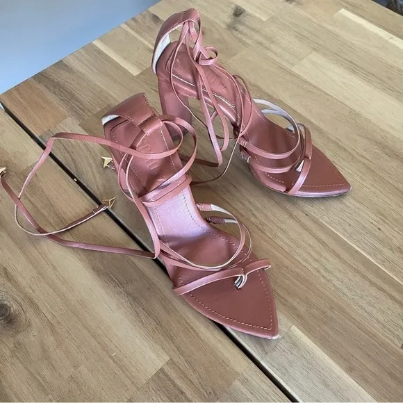 Schutz Leaf Strappy Lace-Up Heels Sandal Women's 6.5 Caramelo