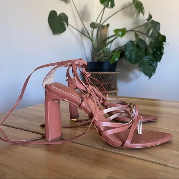 Schutz Leaf Strappy Lace-Up Heels Sandal Women's 6.5 Caramelo